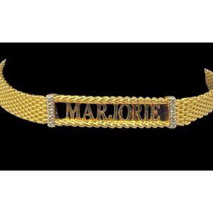 Danbury Mint Marjorie Monogrammed Bracelet 14k Gold Plated Two Diamond 7.5-8.5"